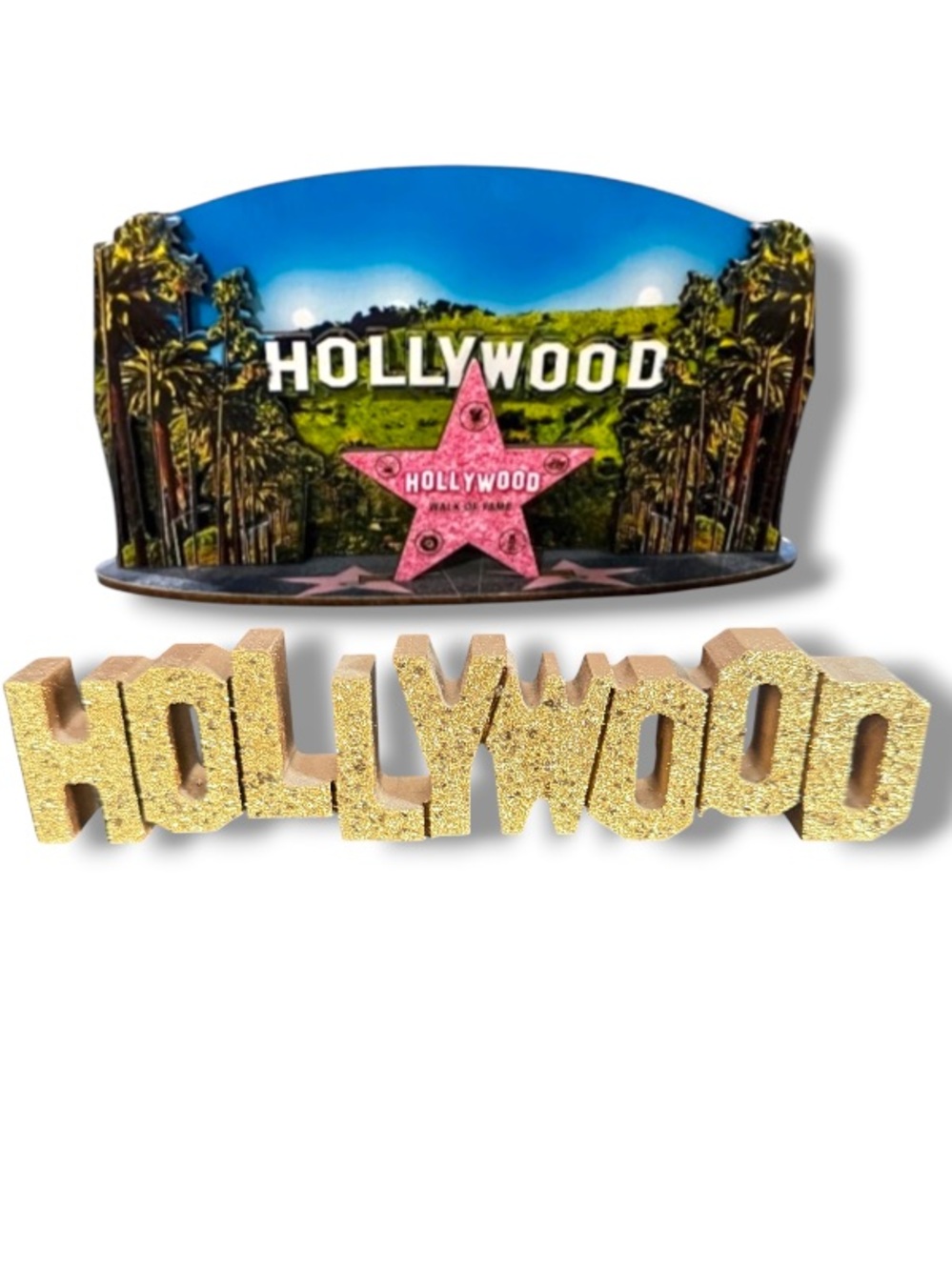 Hollywood Decor Bundle California Los Angeles Souvenirs Glitter Gold Stars Sign